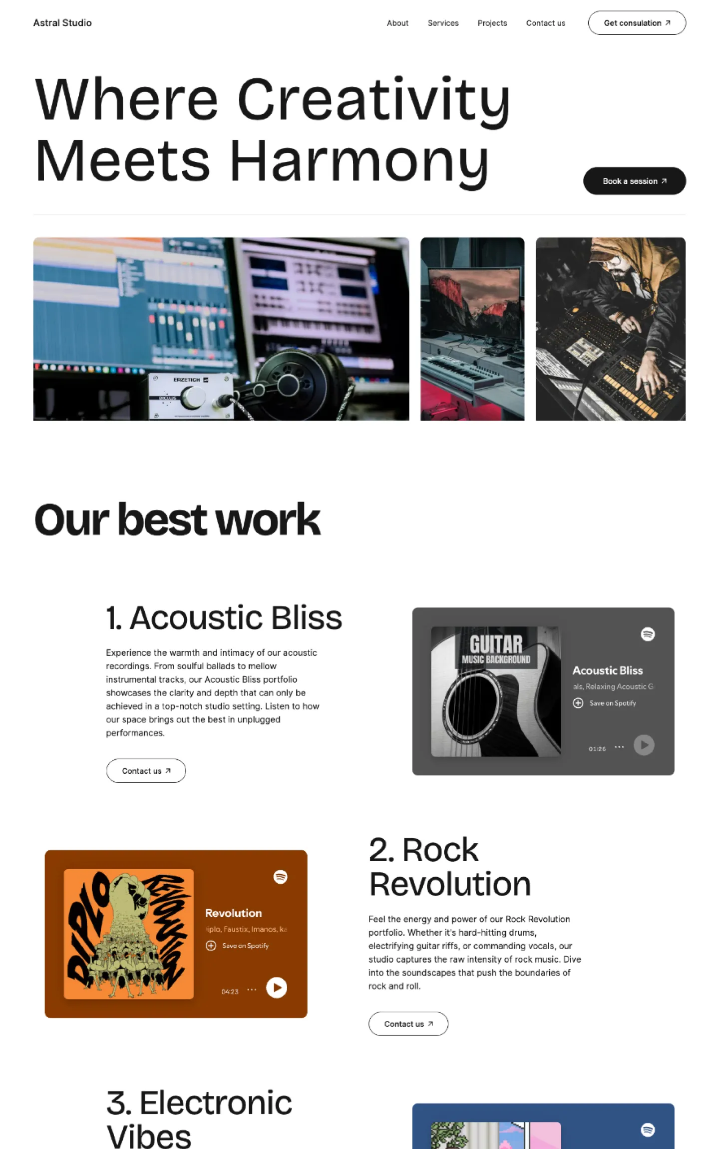 Astral music Studio website design preview